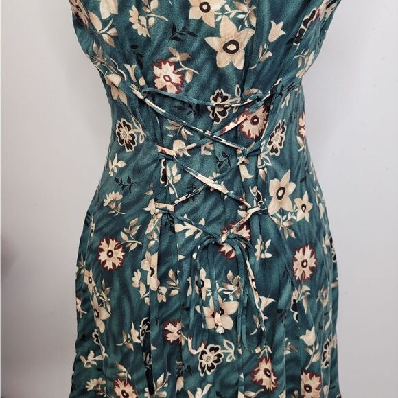 VINTAGE 90s‎ grunge floral mini dress corset tie up back sleeveless S - Picture 4 of 8